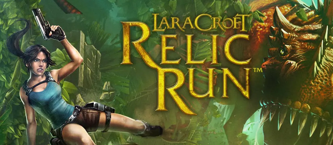 Lara Croft in action during her thrilling journey to recover ancient relics in Lara Croft: Relic Run